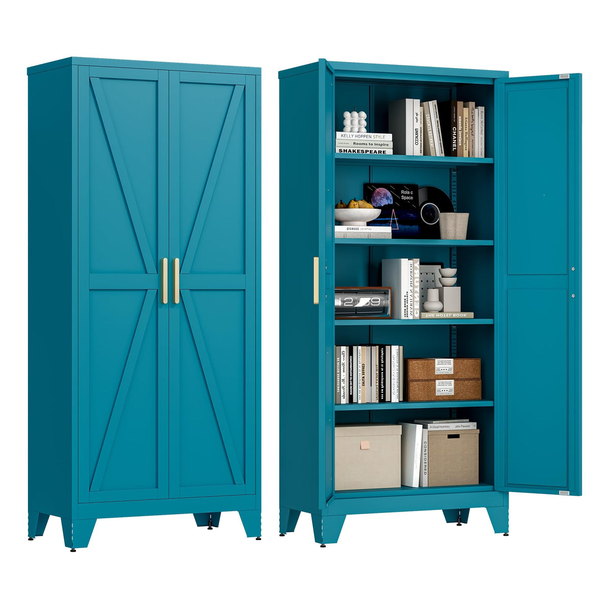 71'' Peacock Blue Metal Storage Cabinet with 4 Adjustable Shelves W245361