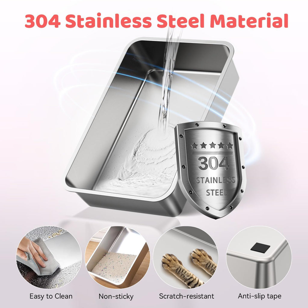 XL Stainless Steel Cat Litter Box with Lid B42179