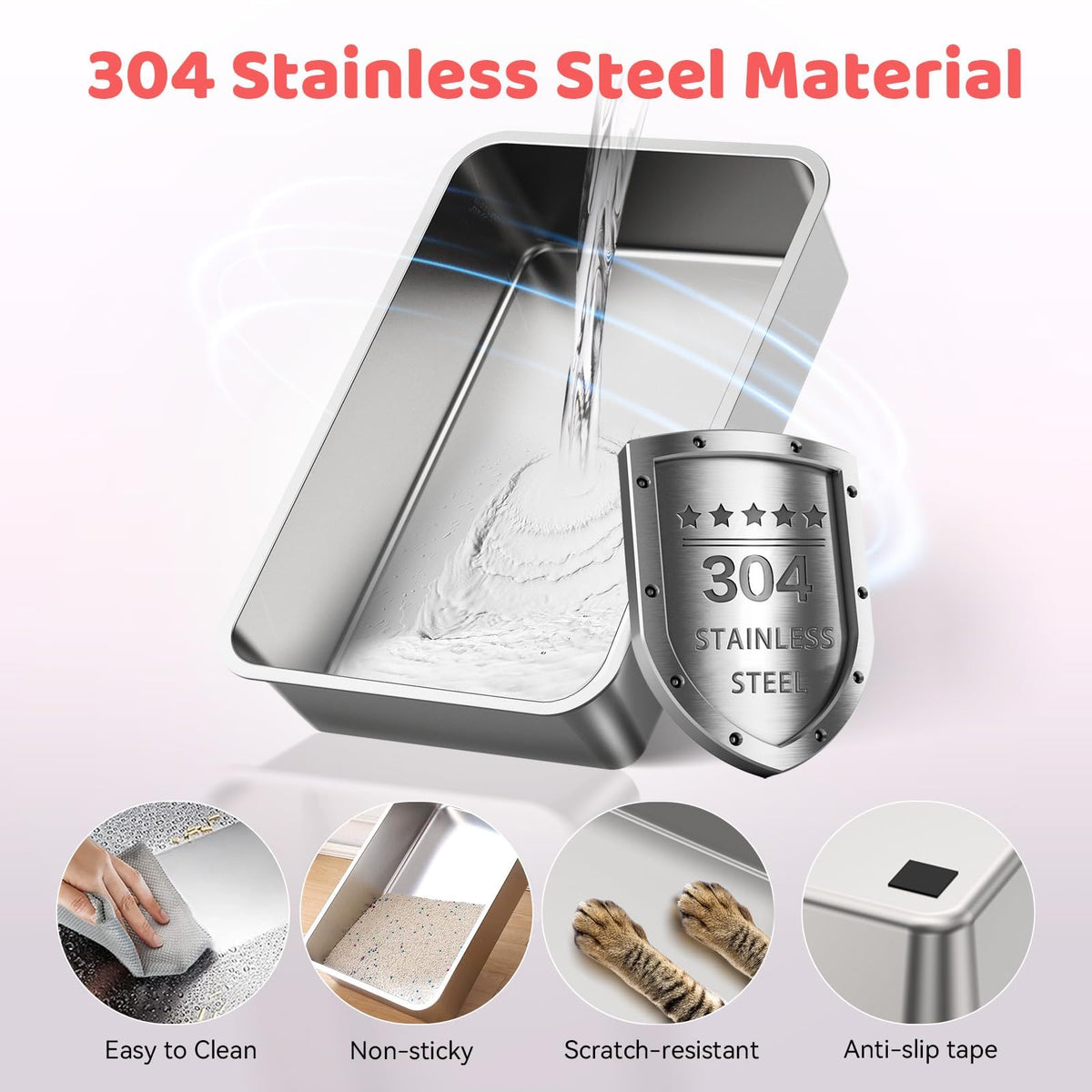 XL Stainless Steel Cat Litter Box with Lid B42179