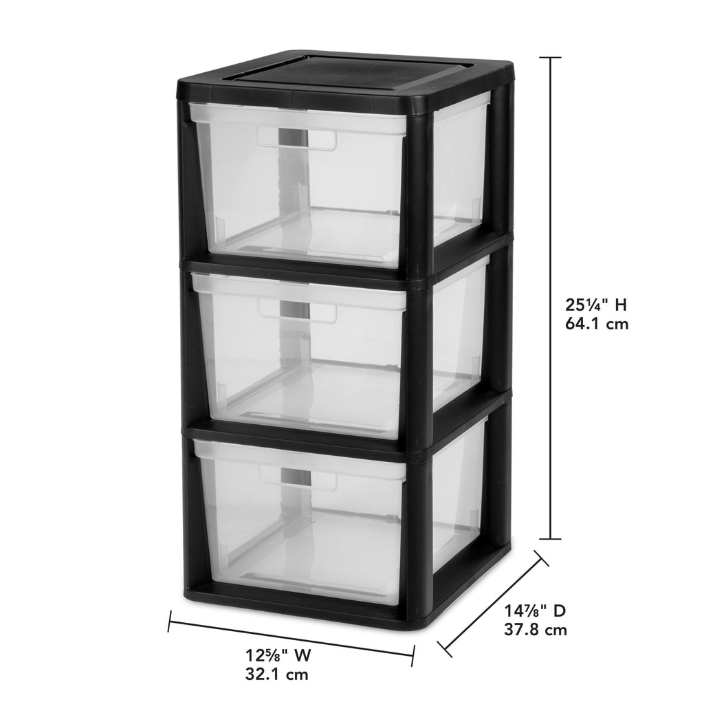 Black 3 Drawer Plastic Storage Tower J6319