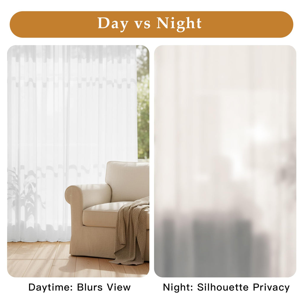 White 84 inches Long Semi Sheer Curtains N503