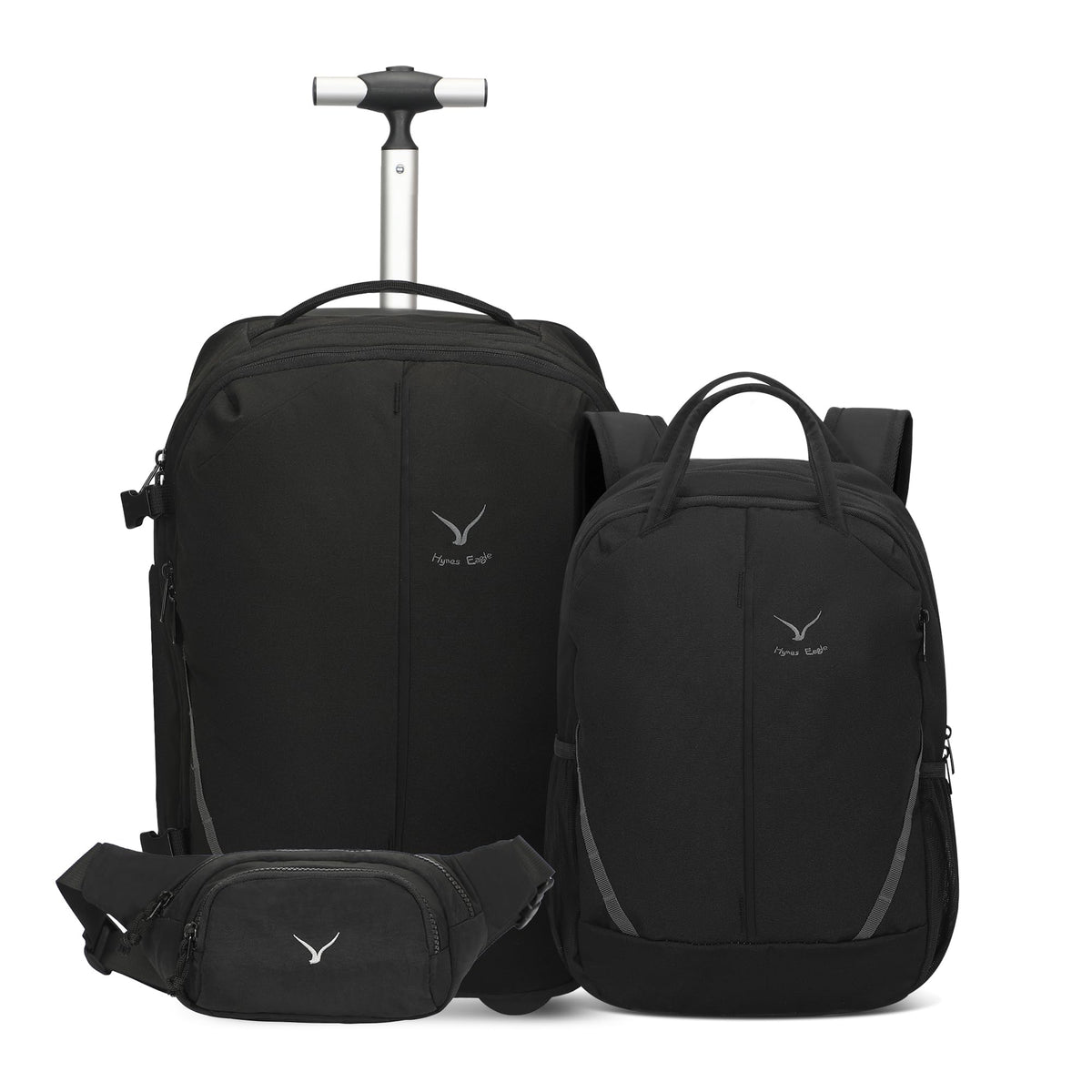 Rolling Backpack with Wheels 43L with Waist Pack Black K102