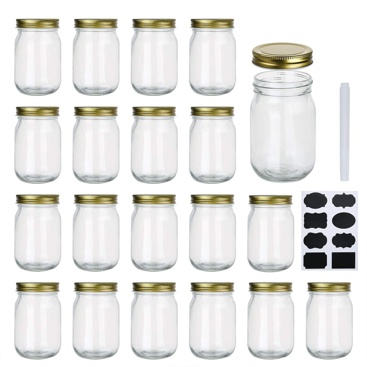 12 oz Glass Jars With Lids, Set Of 20 J701501