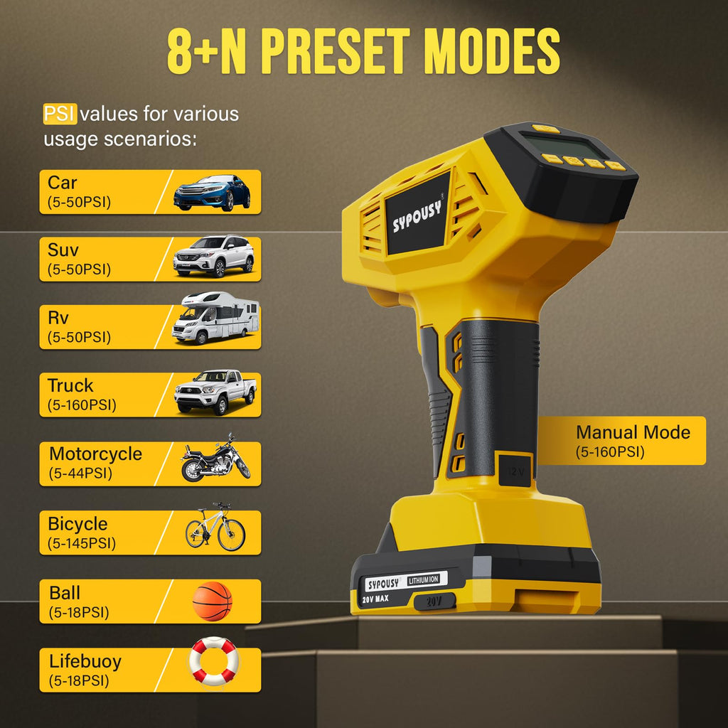 Cordless Tire Inflator Portable Air Compressor 160PSI C4187