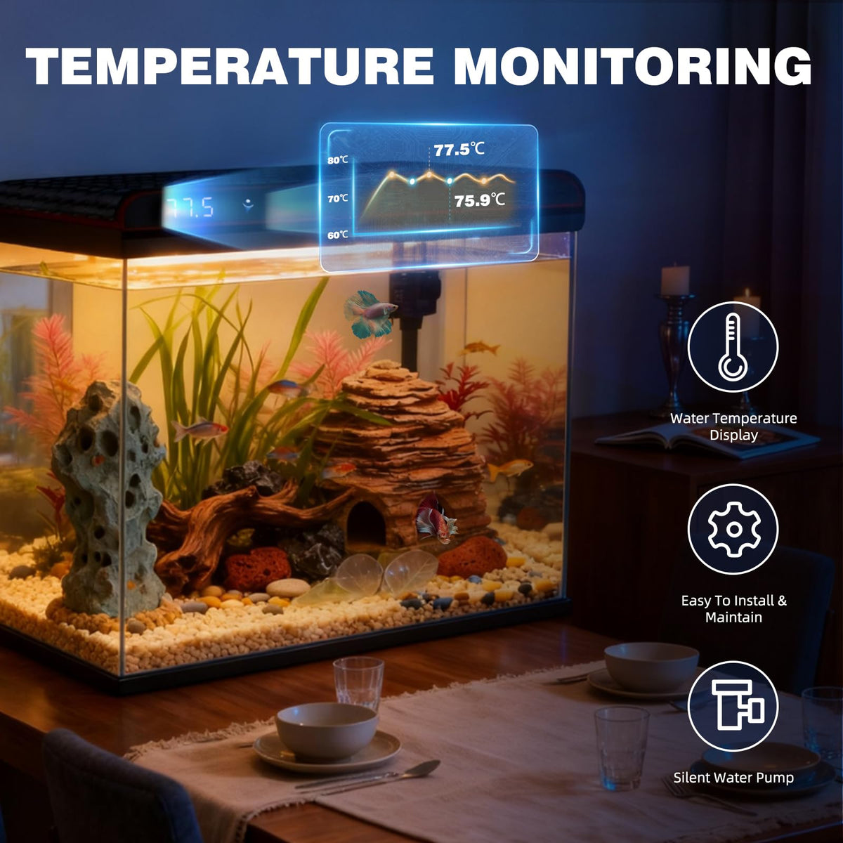 20 Gallon Glass Fish Tank Aquarium Starter Kit with LED Lights Filter Pump J56583