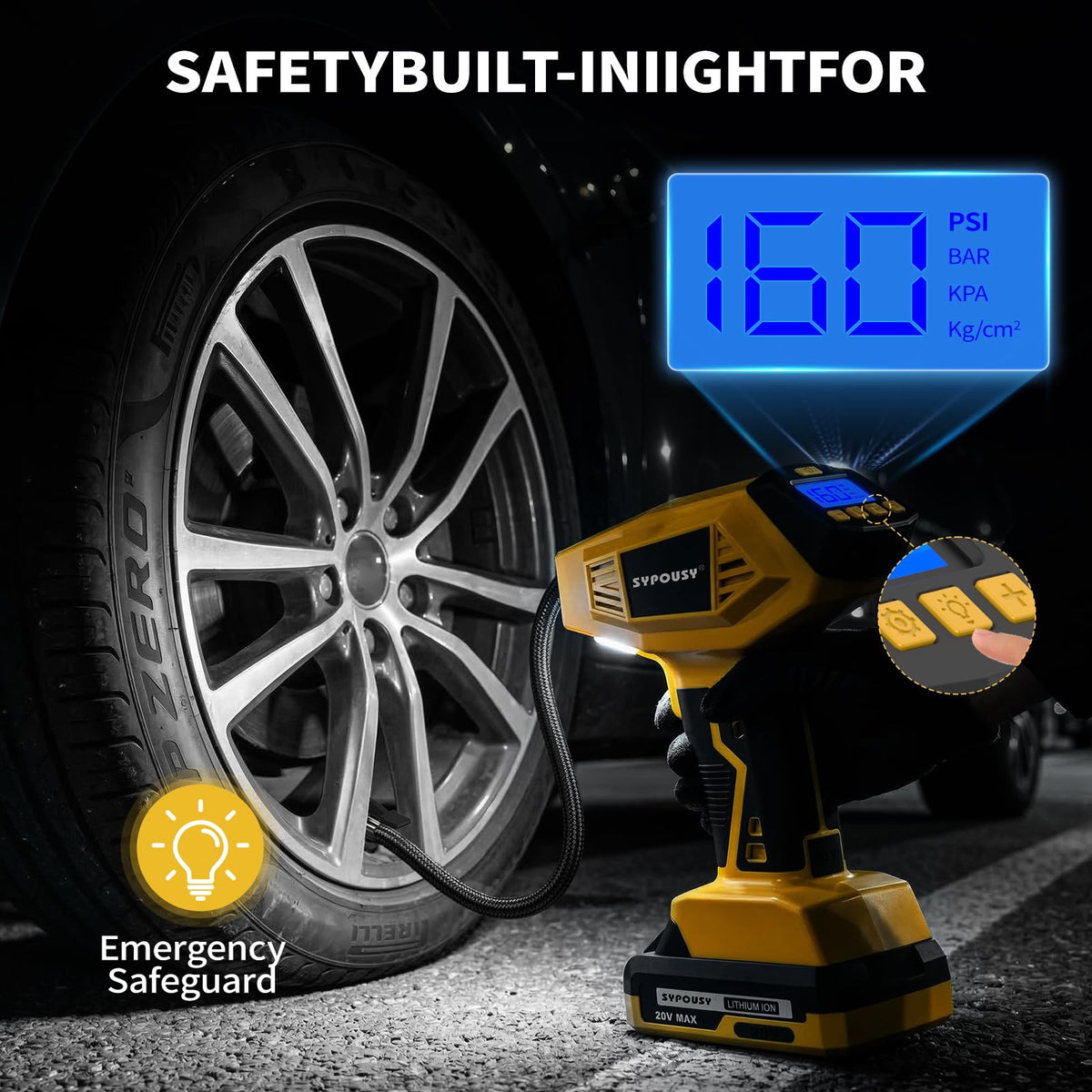 Cordless Tire Inflator Portable Air Compressor 160PSI C4187