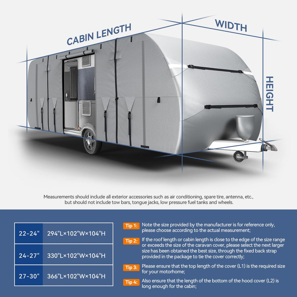 300D Oxford 27-30ft Camper Cover with Jack Cover, 4 Tire Covers and Gutter Cover B4671