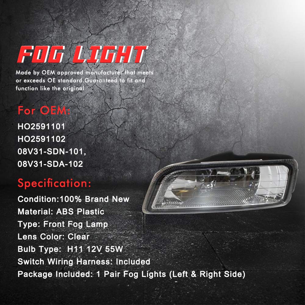 Driving Fog Lights Lamps Replacement with H11 12V 55W Halogen Bulbs & Wiring Harness Kit (Clear Lens) D4580