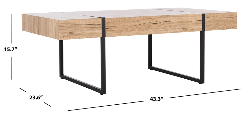 Rectangular Wood Top Black Metal Base Coffee Table U865