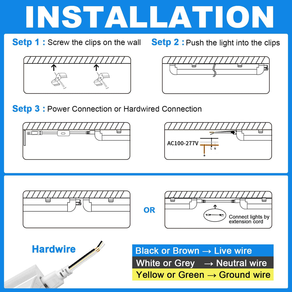 2FT 22W 3300LM 6000K Cool White Linkable LED Shop Lights H367