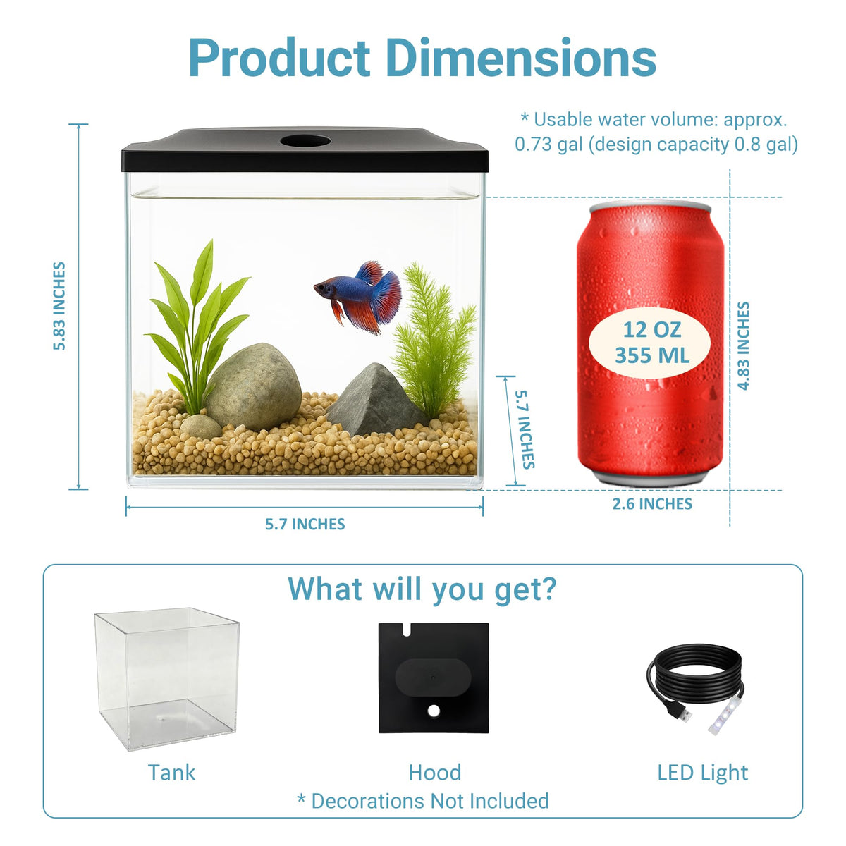 0.8-Gallon Small Plastic Fish Tank with LED Lighting R56916