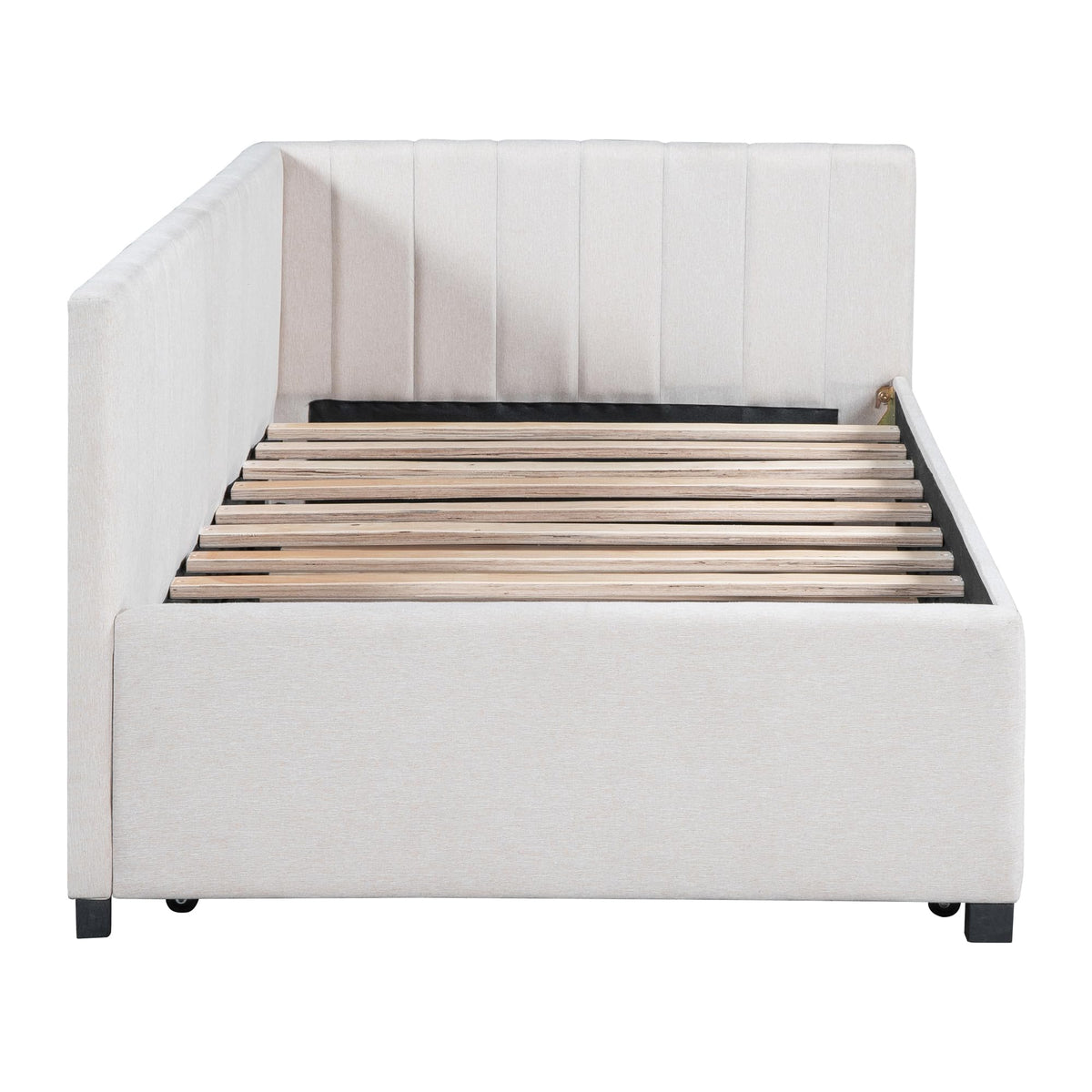 Beige Linen Twin Size Upholstered Daybed with Trundle G692218