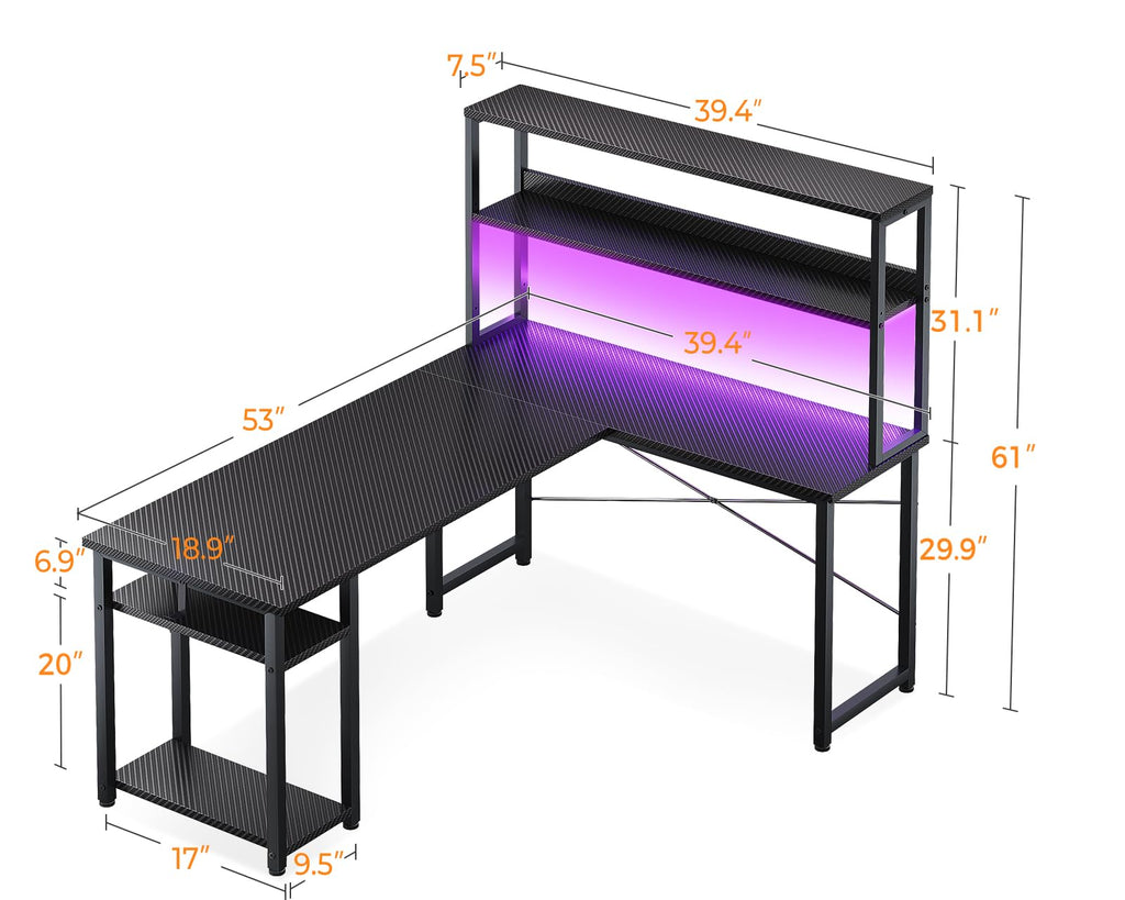 53 Inch L Shaped Gaming Desk with Hutch S576465