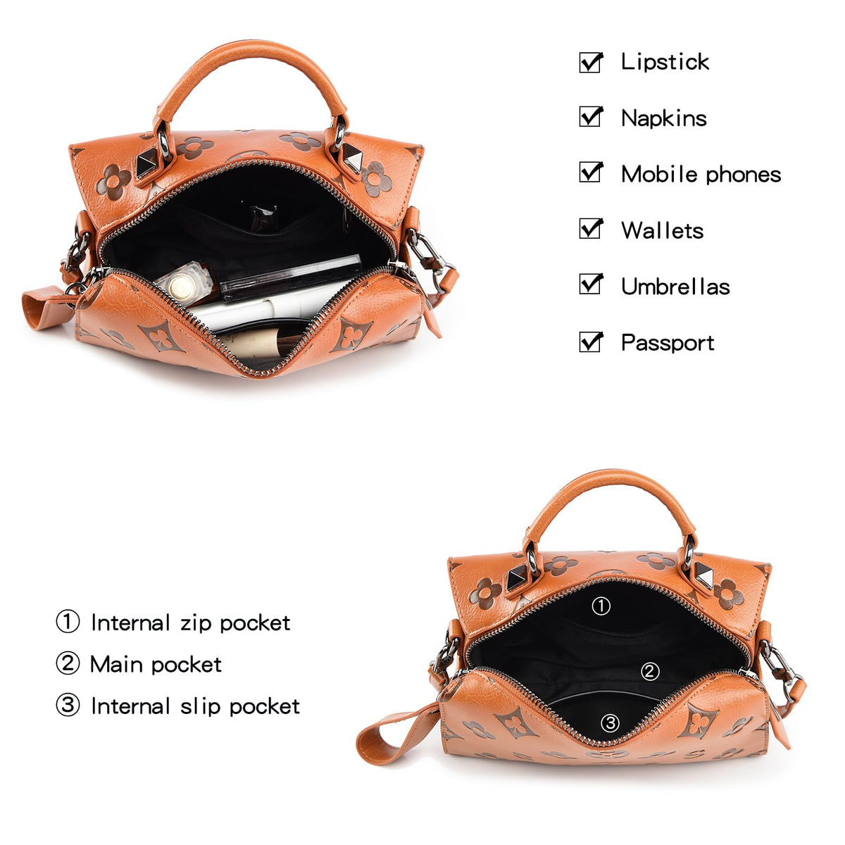 Women Floral Embossed PU Leather Tote Handbag U78717