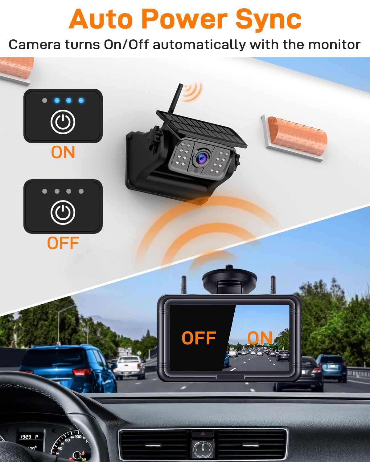 Wireless Solar Magnetic Backup Camera 7-Inch DVR Monitor 1080P HD Night Vision D628