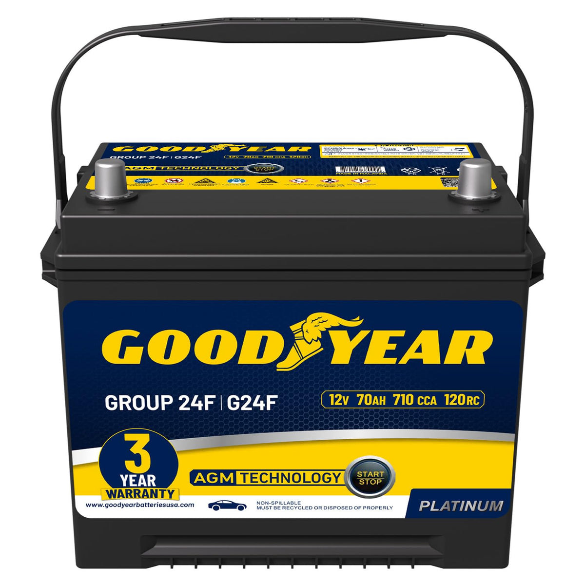 24F 12V 70 AH 710 CCA AGM Automotive Battery O31330