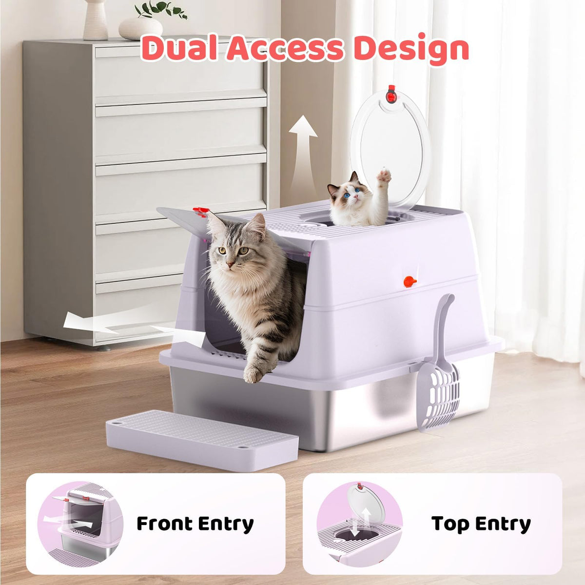 XL Stainless Steel Cat Litter Box with Lid B42179
