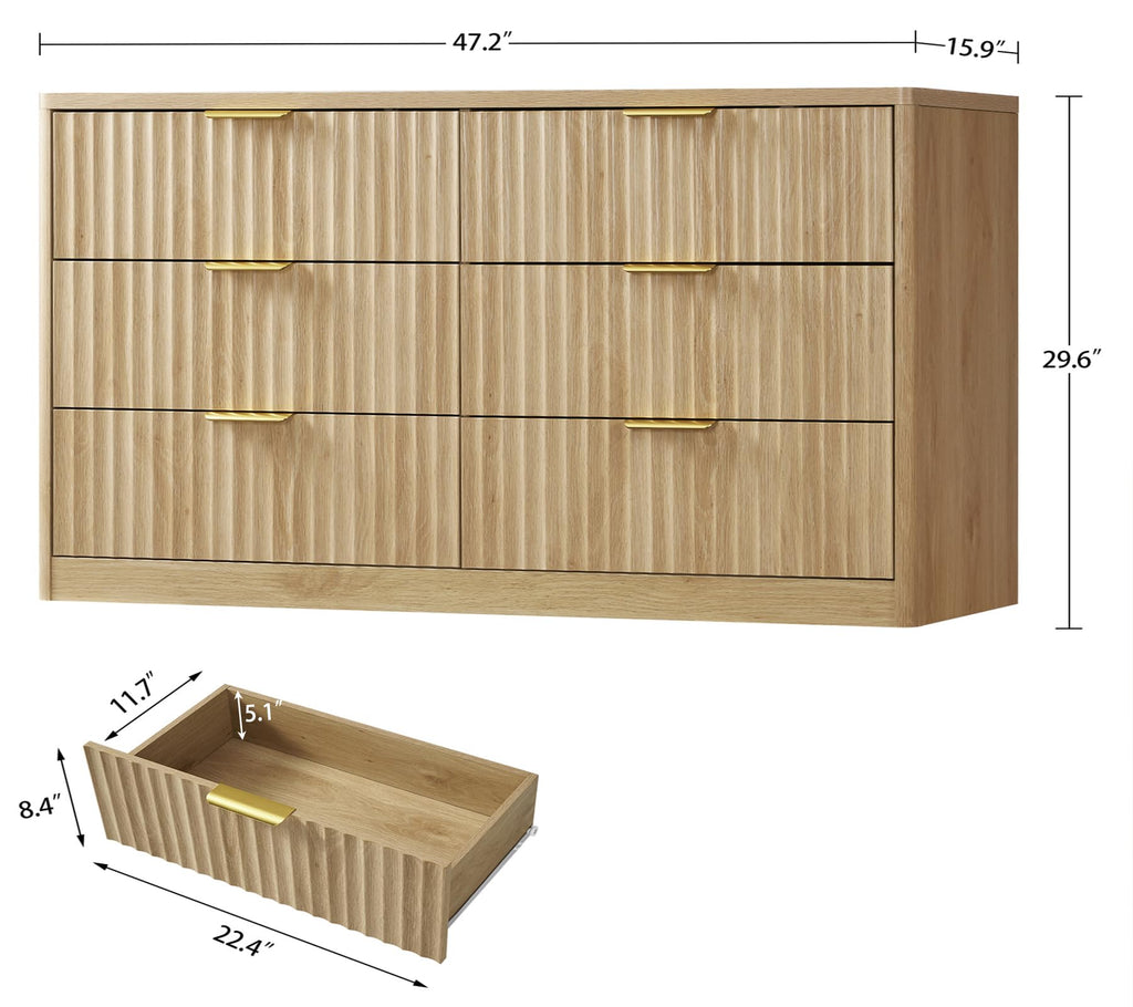 Fluted 6 Drawer Wood Dresser H681