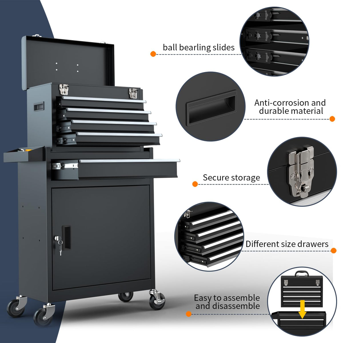 5 Drawer Rolling Tool Chest with Wheels and Lock A99259
