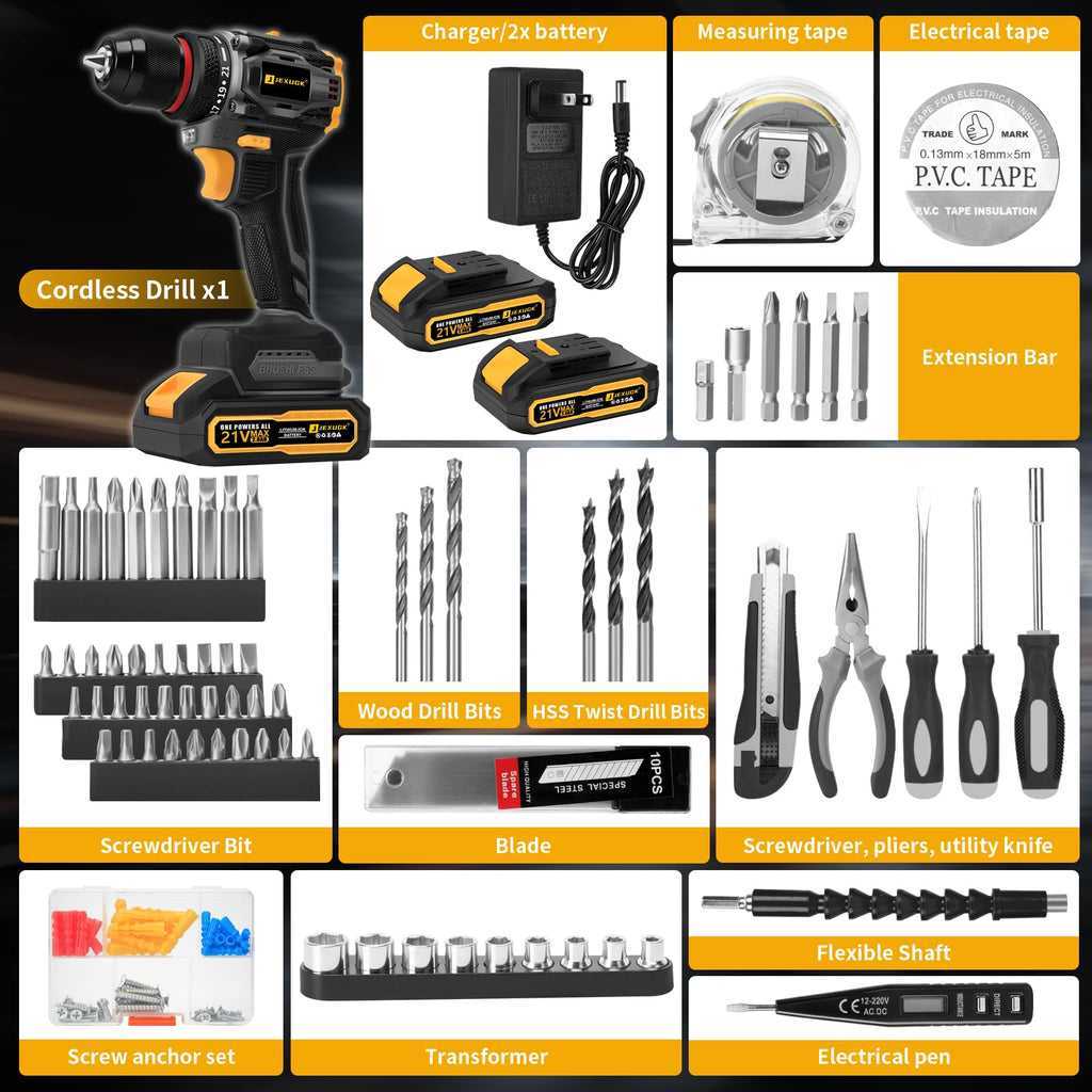Cordless Drill Set 21V Brushless with 2 x 2.0Ah Battery U797128