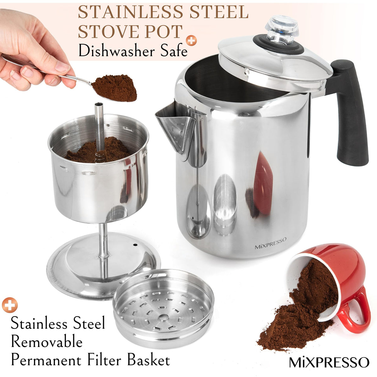 5-8 Cup Stainless Steel Stovetop Coffee Percolator N557312