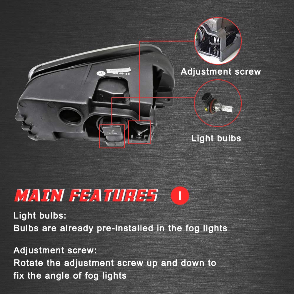 Driving Fog Lights Lamps Replacement with H11 12V 55W Halogen Bulbs & Wiring Harness Kit (Clear Lens) D4580