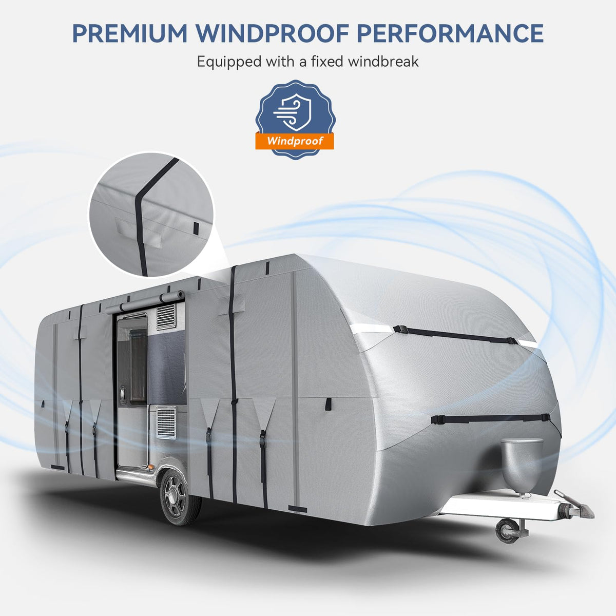 300D Oxford 27-30ft Camper Cover with Jack Cover, 4 Tire Covers and Gutter Cover B4671