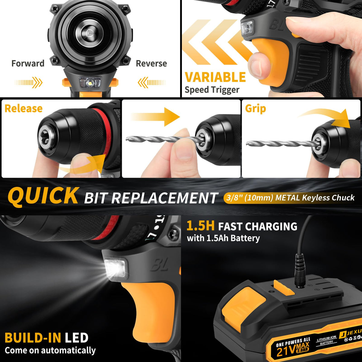 Cordless Drill Set 21V Brushless with 2 x 2.0Ah Battery U797128