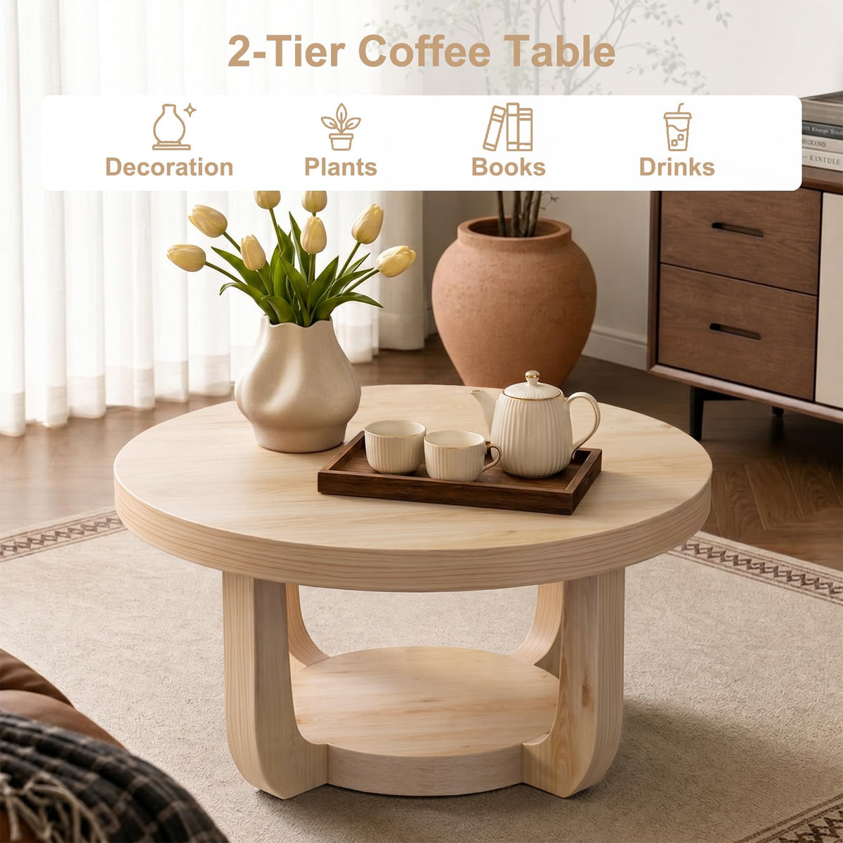 Round 2-Tier Coffee Table with Storage S6589