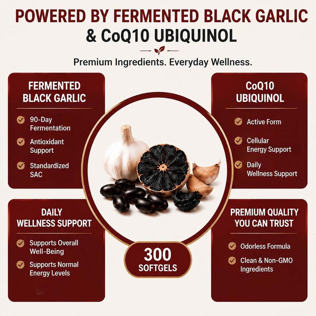 Black Garlic Coq10 Ubiquinol Softgels H8928