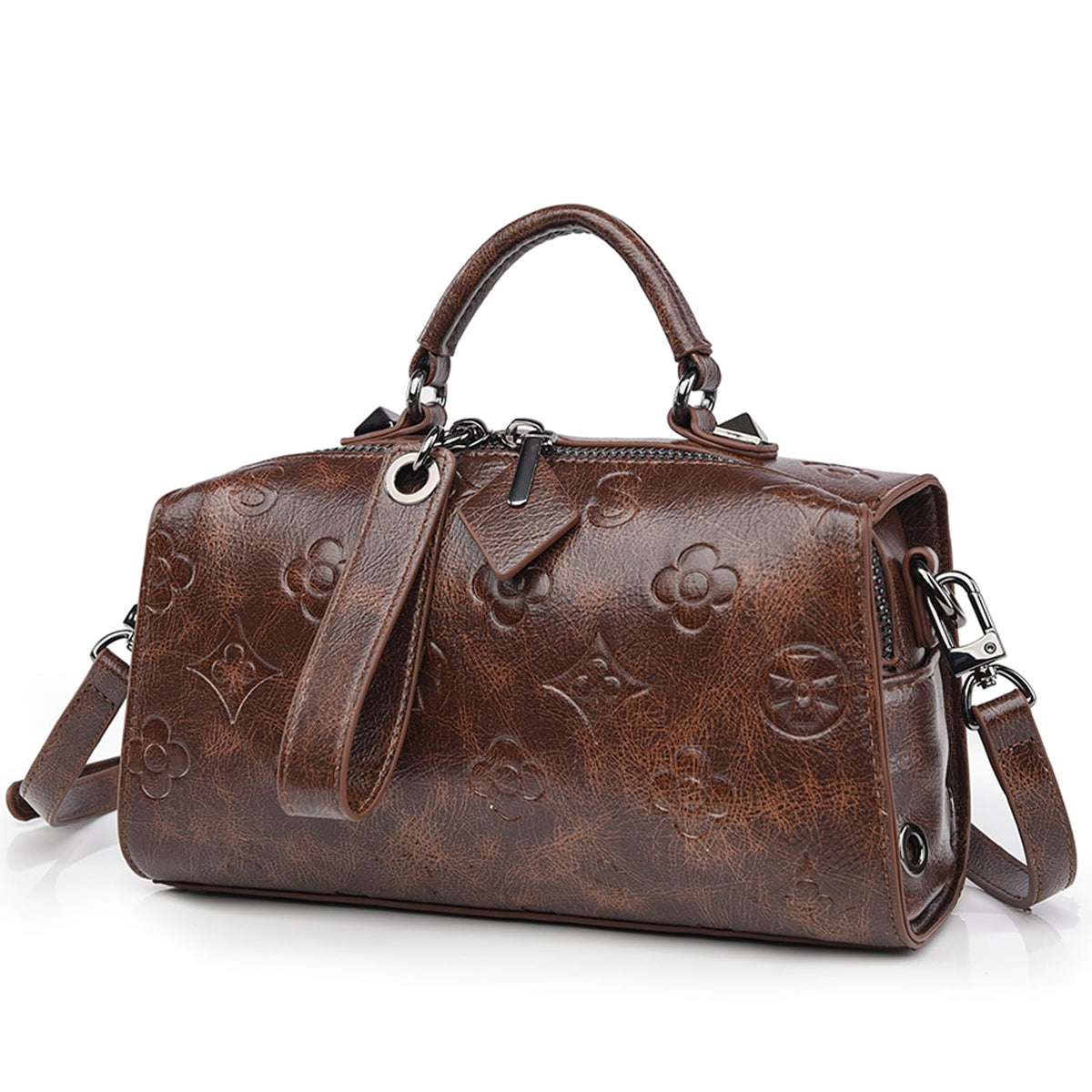 Women Floral Embossed PU Leather Tote Handbag U78717