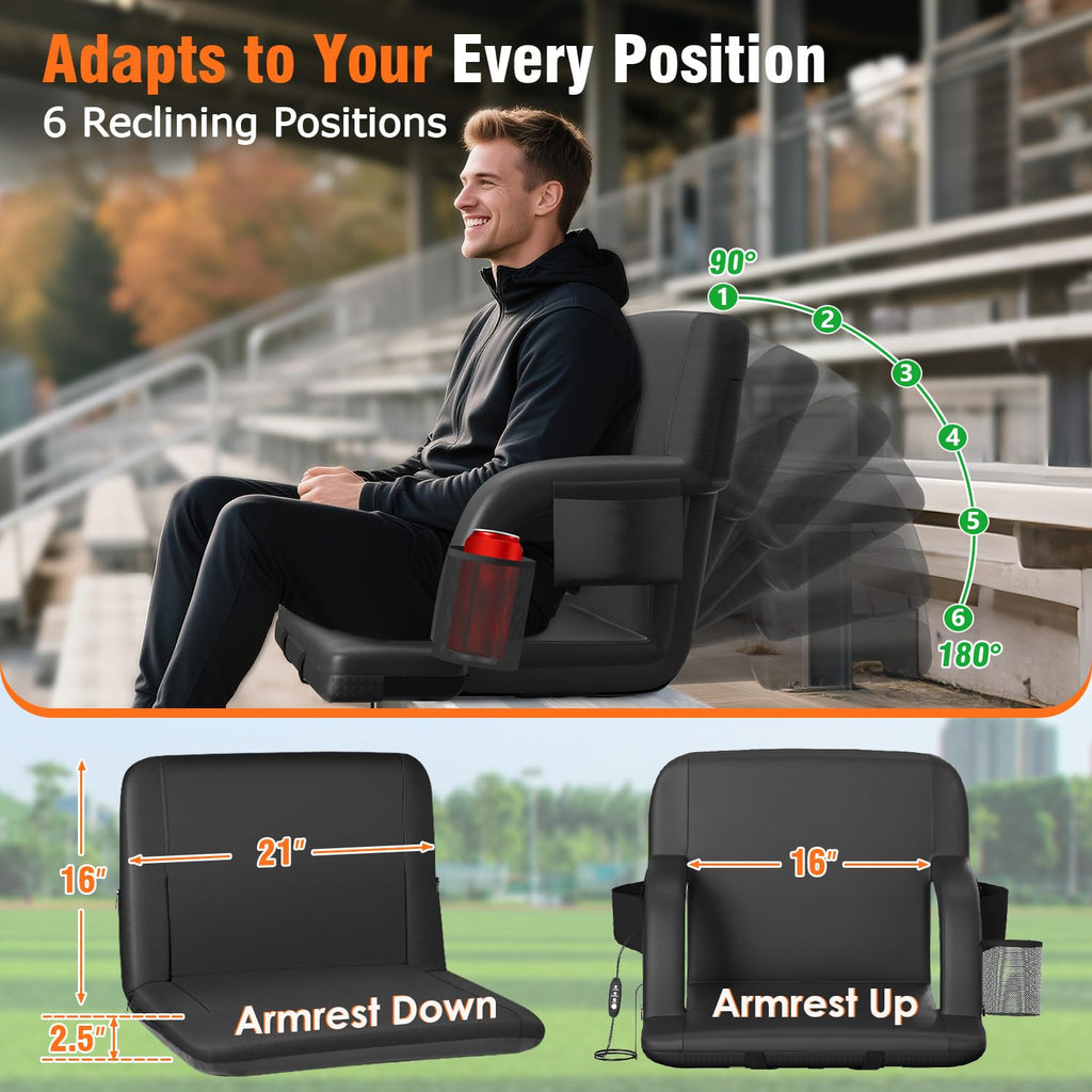 21" Wide Heated Stadium Seats for Bleachers with USB C715