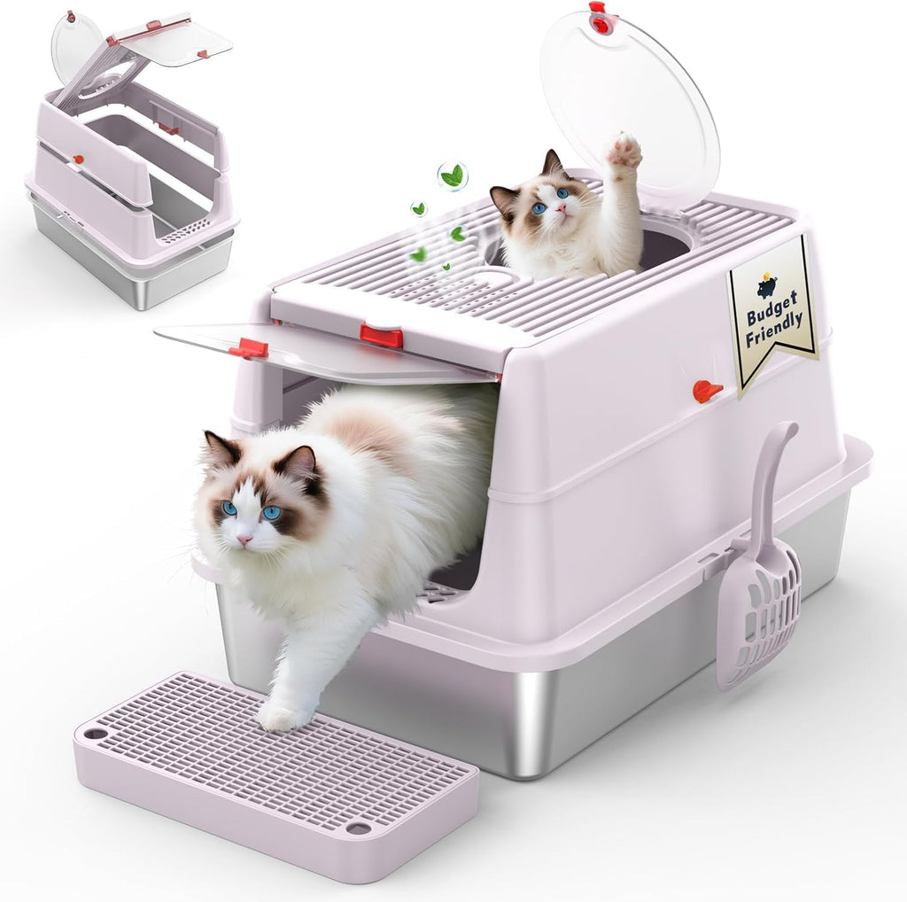 XL Stainless Steel Cat Litter Box with Lid B42179