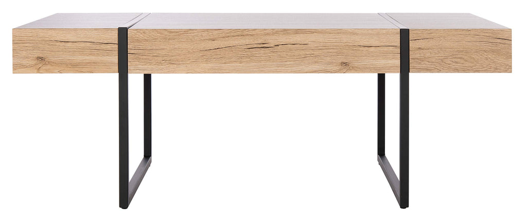 Rectangular Wood Top Black Metal Base Coffee Table U865