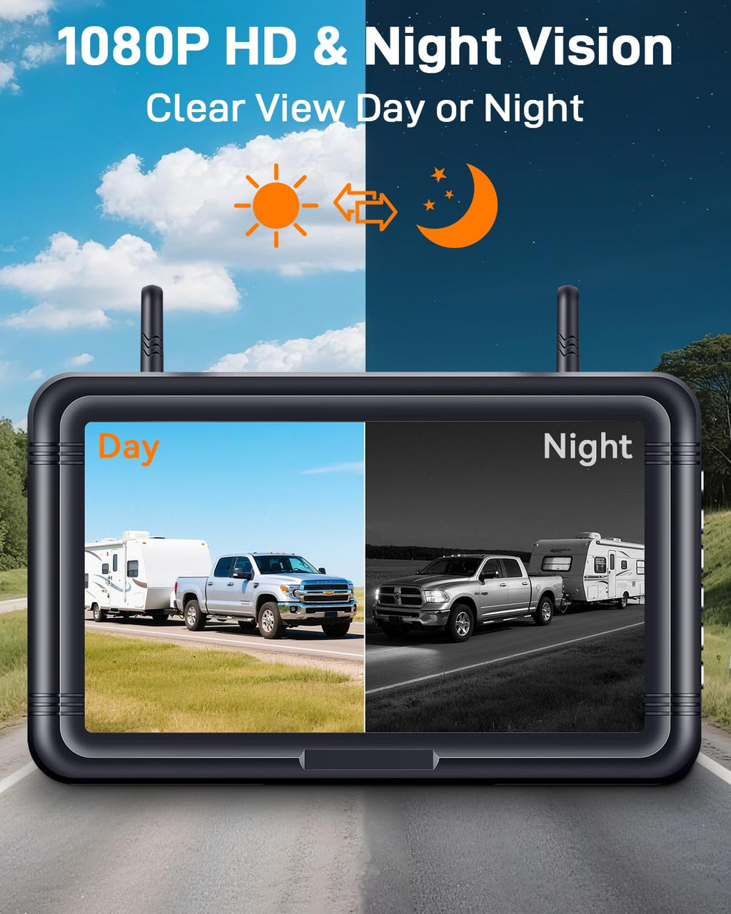 Wireless Solar Magnetic Backup Camera 7-Inch DVR Monitor 1080P HD Night Vision D628