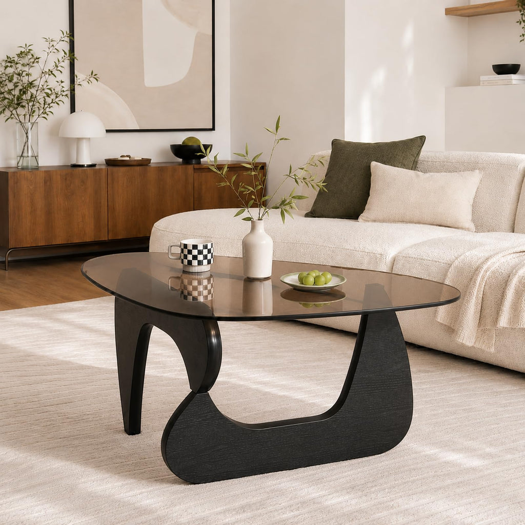 Glass Coffee Table with Black Wood Base L122