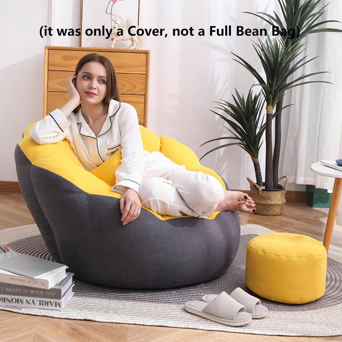Soft Cotton Hemp Bean Bag Chair Cover White Gray Yellow K164788