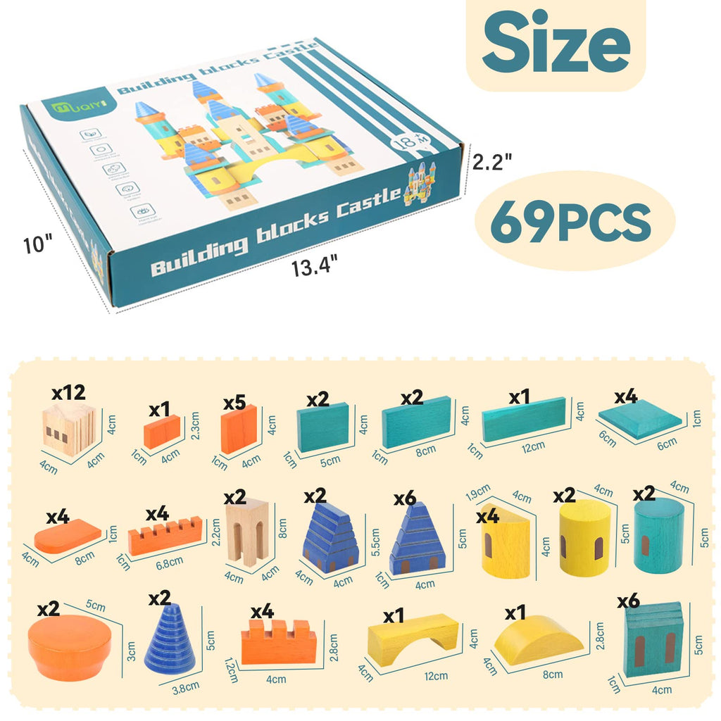 69 Pcs Wooden Building Blocks Set U91878