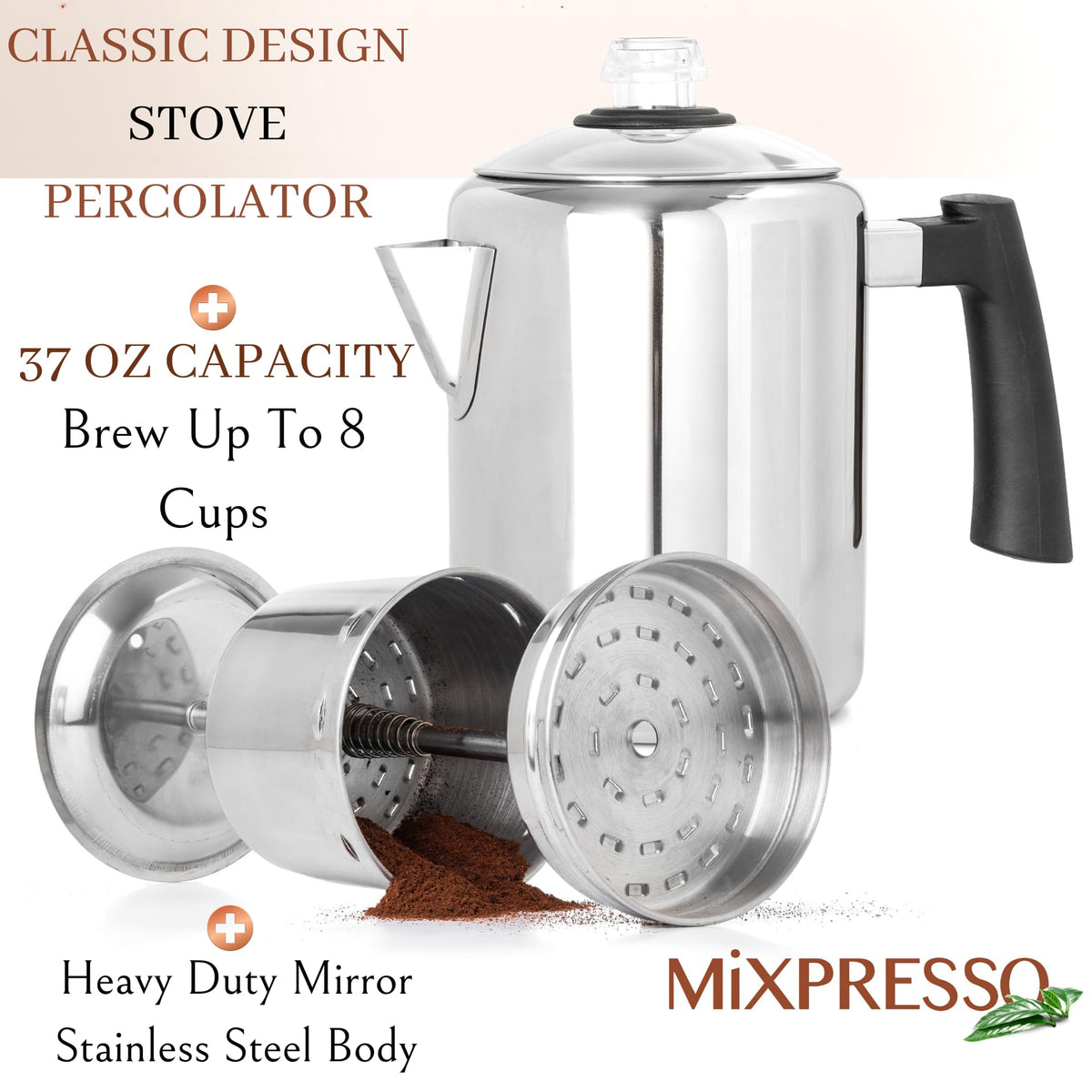 5-8 Cup Stainless Steel Stovetop Coffee Percolator N557312