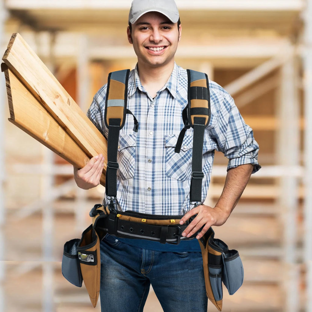 Khaki Carpenter Tool Belt with Suspenders I62299