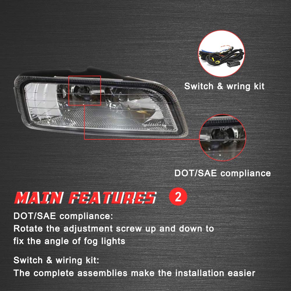 Driving Fog Lights Lamps Replacement with H11 12V 55W Halogen Bulbs & Wiring Harness Kit (Clear Lens) D4580