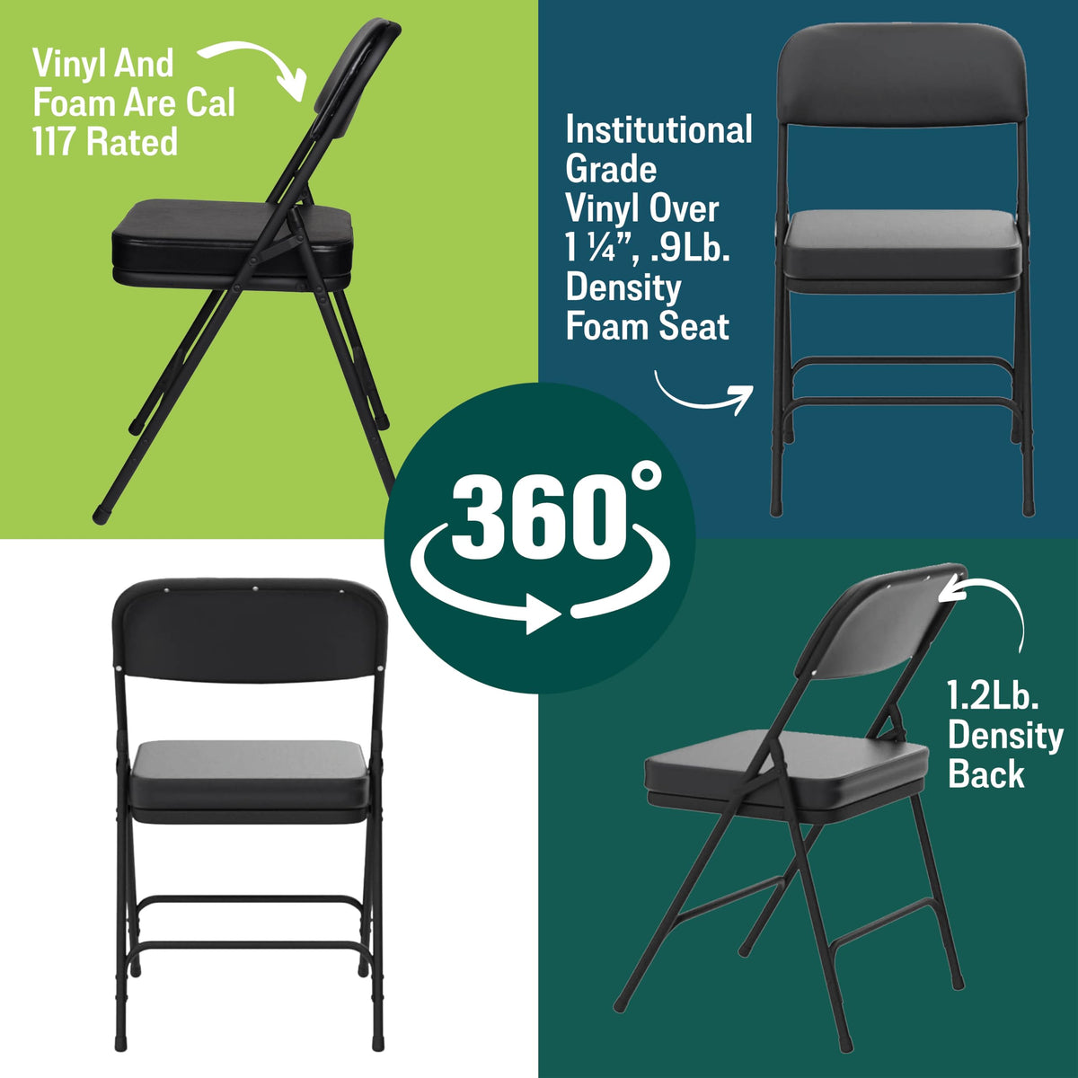Cushioned Portable Folding Chairs Set of 2 Black I109