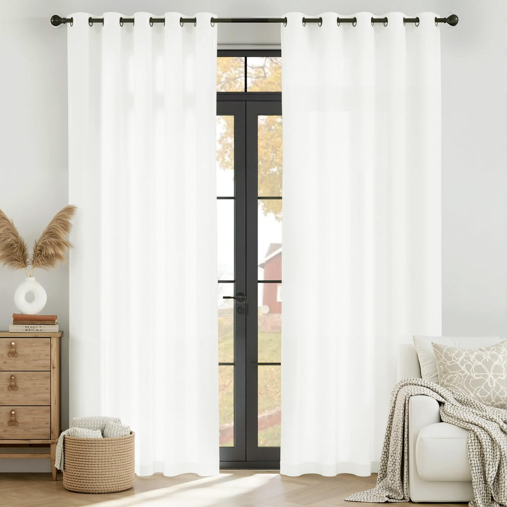 White 84 inches Long Semi Sheer Curtains N503
