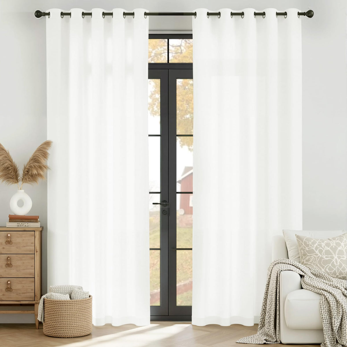 White 84 inches Long Semi Sheer Curtains N503