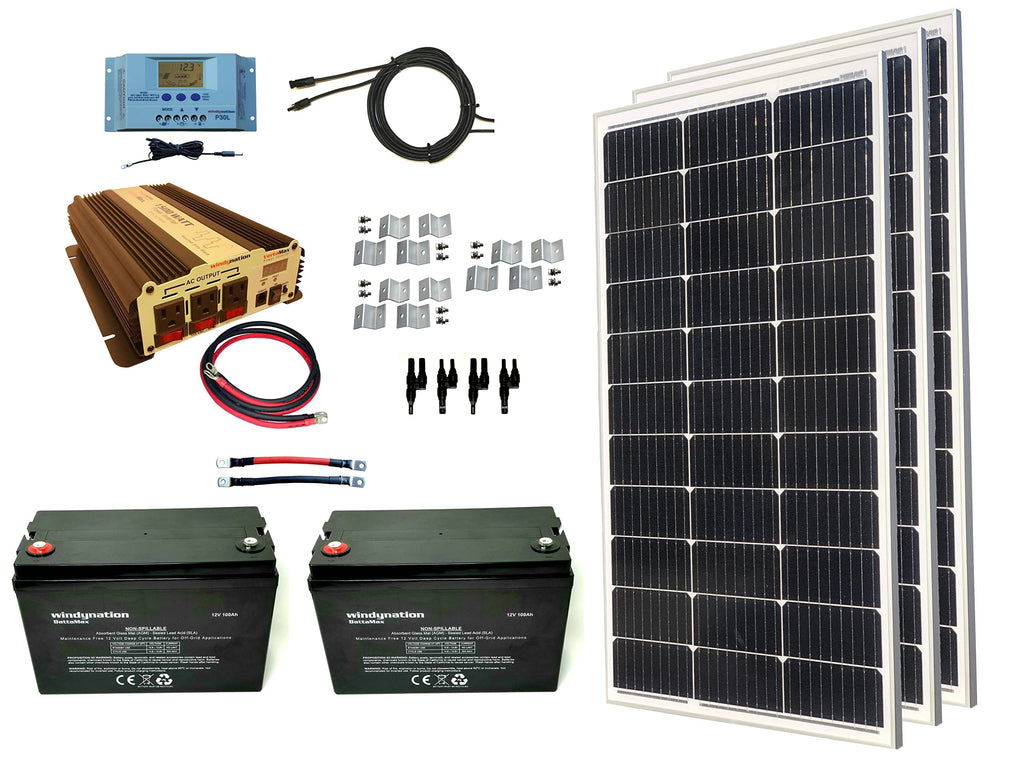 300 Watt Monocrystalline Solar Panel Kit with 1500W Power Inverter and 200ah AGM Battery M341