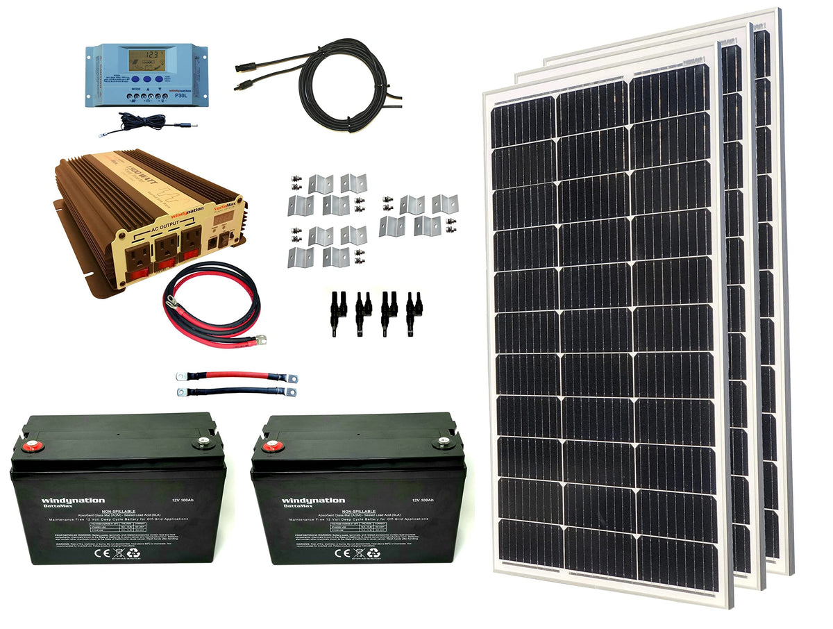 300 Watt Monocrystalline Solar Panel Kit with 1500W Power Inverter and 200ah AGM Battery M341