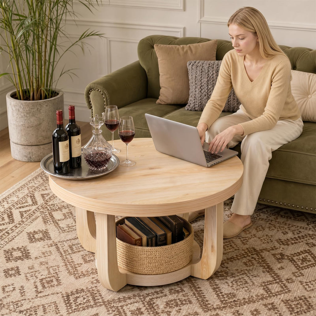 Round 2-Tier Coffee Table with Storage S6589