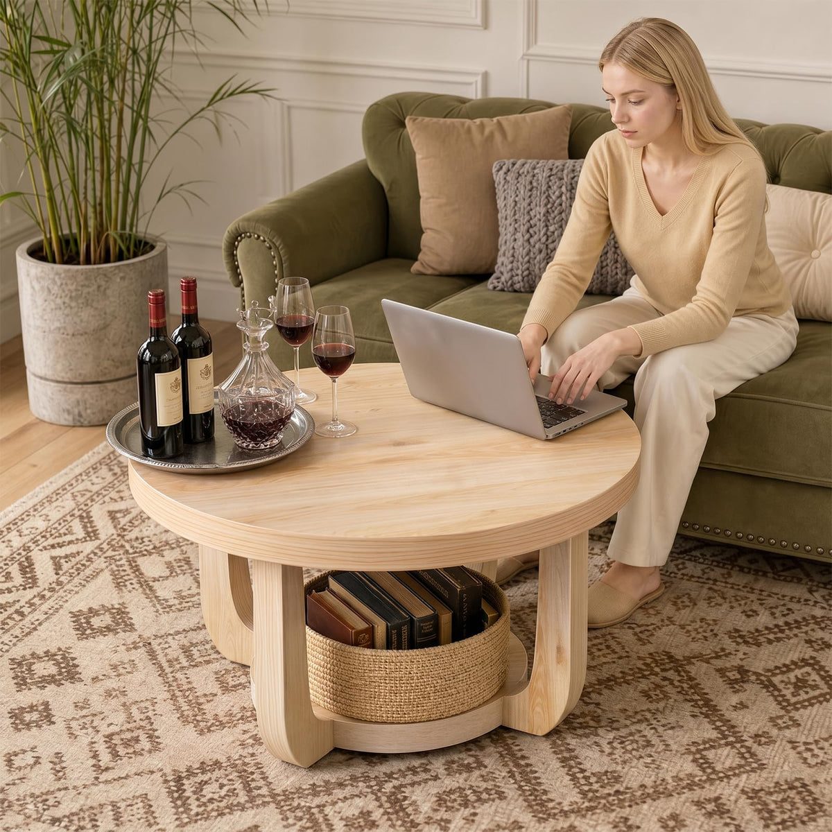 Round 2-Tier Coffee Table with Storage S6589