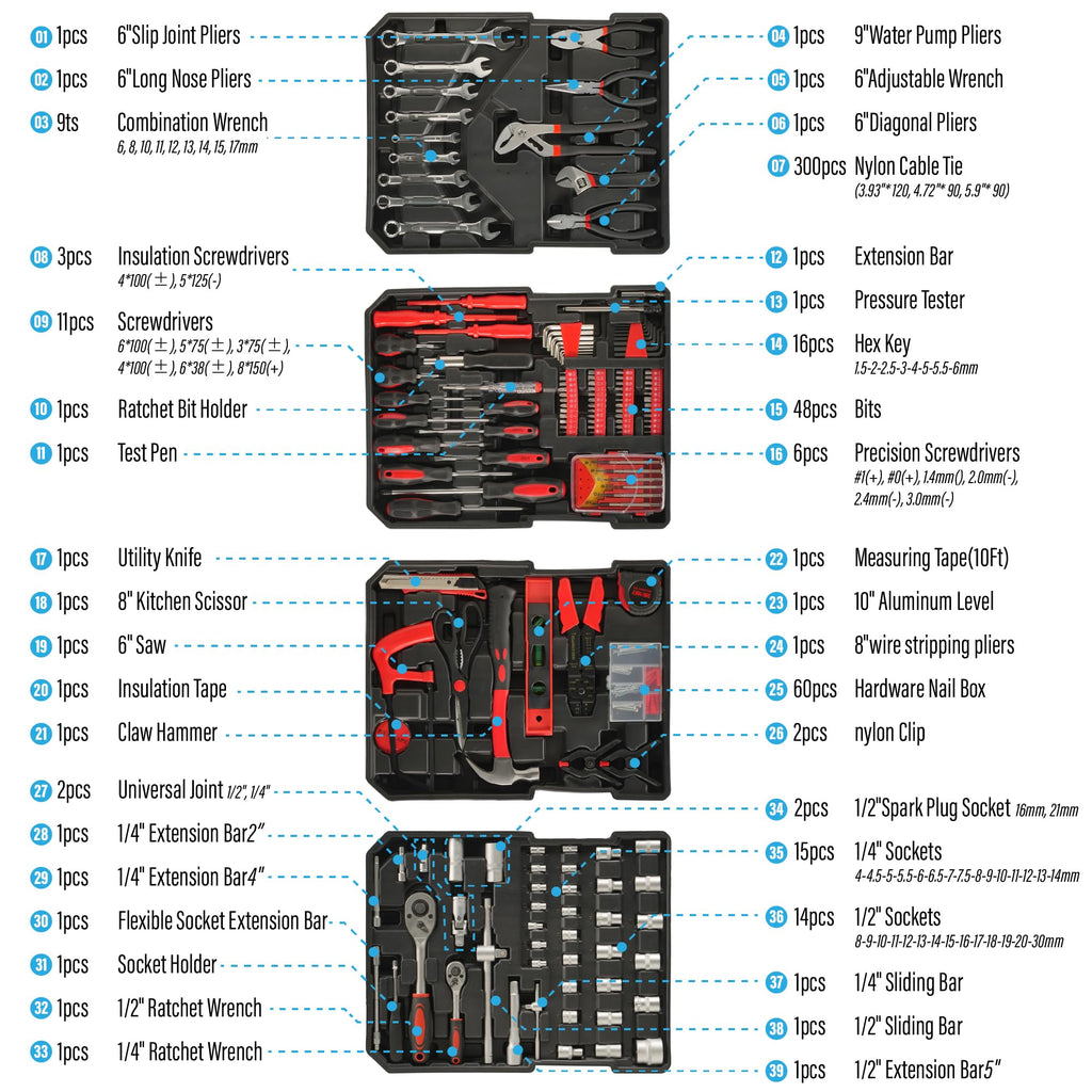 515 Pcs Household Tool Kit Aluminum Trolley Case E80422