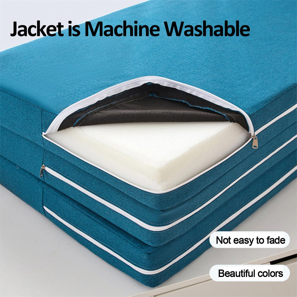 Queen Size Portable Foldable Memory Foam Trifold Mattress with Washable Cover J425626
